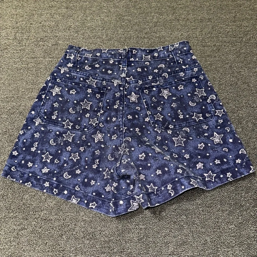Sostanza Vintage High Waisted Celestial Star Moon Denim Shorts Blue Size 5/6 USA